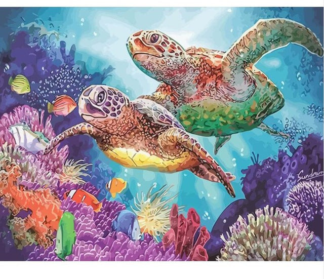 RUOPOTY Frame Sea Turtle DIY Painting By Numbers Calligraphy Painting Acrylic Paint By Numbers Kit Home Decor Wall Art Picture