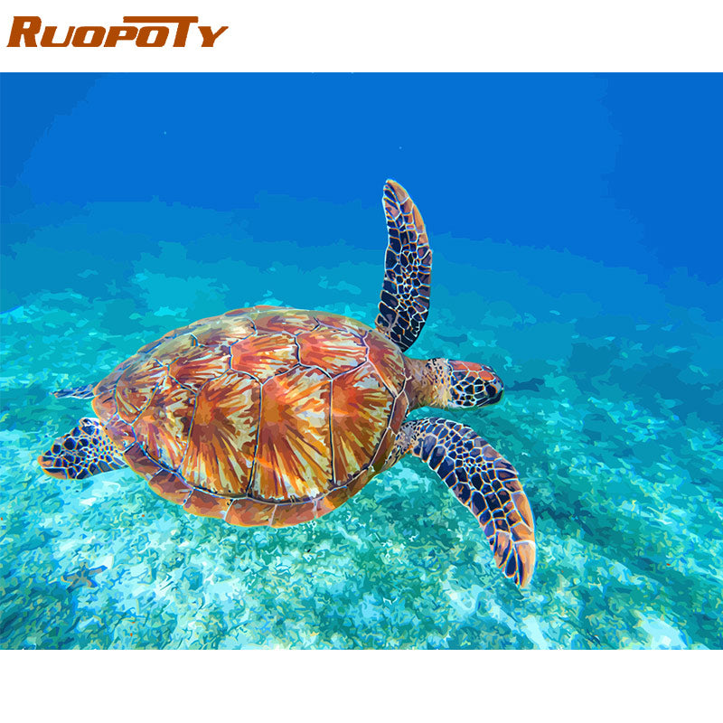 RUOPOTY Frame Sea Turtle DIY Painting By Numbers Calligraphy Painting Acrylic Paint By Numbers Kit Home Decor Wall Art Picture