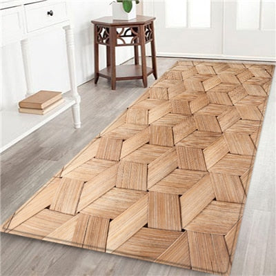 Geometric Wood Grain Printed Floor Mat Kitchen Non Slip Floor Mats For Living Rooms Door Mats Entrance Decor Floor Rug Carpet