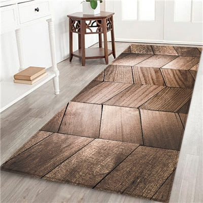 Geometric Wood Grain Printed Floor Mat Kitchen Non Slip Floor Mats For Living Rooms Door Mats Entrance Decor Floor Rug Carpet