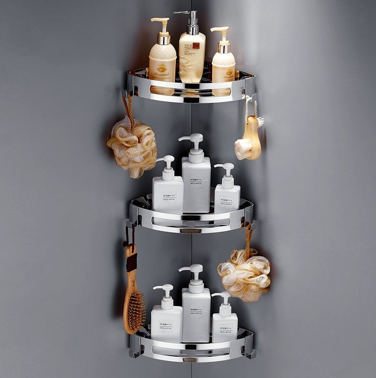 304 Stainless Steel Bathroom Shelves Silver Bathroom Accessories Shower Corner Shelf Shampoo Storage Rack Bathroom Basket Holder