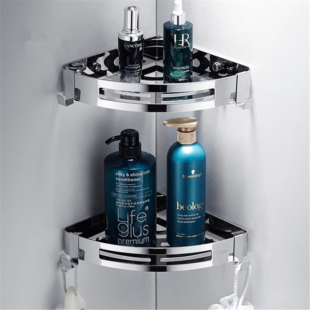 304 Stainless Steel Bathroom Shelves Silver Bathroom Accessories Shower Corner Shelf Shampoo Storage Rack Bathroom Basket Holder