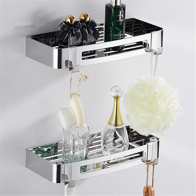 304 Stainless Steel Bathroom Shelves Silver Bathroom Accessories Shower Corner Shelf Shampoo Storage Rack Bathroom Basket Holder
