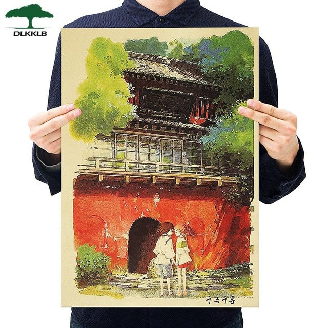 Dlkklb Hayao Miyazaki Anime Movie Poster Set Kraft Paper Cafe Bar Retro Poster Decorative Painting Art Wall Stickers Home Decor