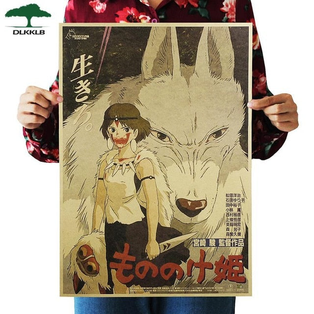 Dlkklb Hayao Miyazaki Anime Movie Poster Set Kraft Paper Cafe Bar Retro Poster Decorative Painting Art Wall Stickers Home Decor