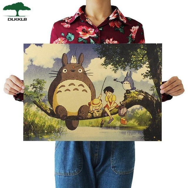 Dlkklb Hayao Miyazaki Anime Movie Poster Set Kraft Paper Cafe Bar Retro Poster Decorative Painting Art Wall Stickers Home Decor