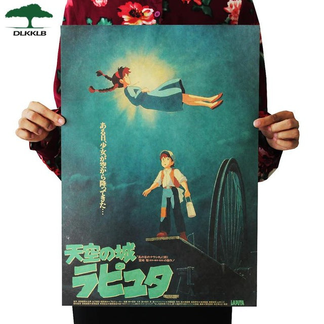 Dlkklb Hayao Miyazaki Anime Movie Poster Set Kraft Paper Cafe Bar Retro Poster Decorative Painting Art Wall Stickers Home Decor