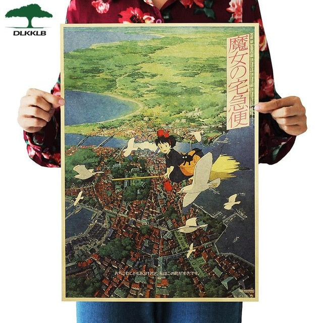 Dlkklb Hayao Miyazaki Anime Movie Poster Set Kraft Paper Cafe Bar Retro Poster Decorative Painting Art Wall Stickers Home Decor