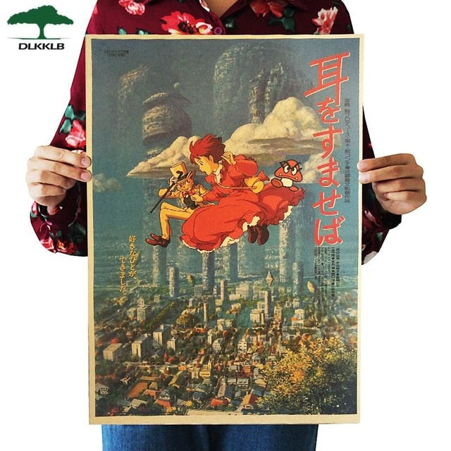 Dlkklb Hayao Miyazaki Anime Movie Poster Set Kraft Paper Cafe Bar Retro Poster Decorative Painting Art Wall Stickers Home Decor