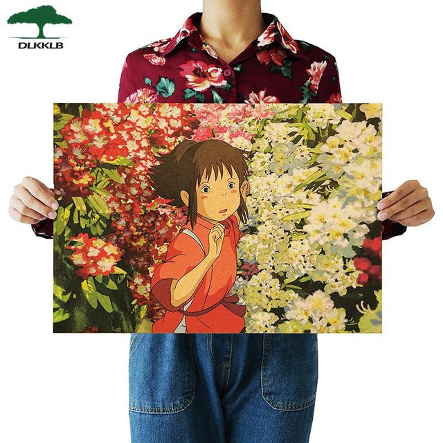 Dlkklb Hayao Miyazaki Anime Movie Poster Set Kraft Paper Cafe Bar Retro Poster Decorative Painting Art Wall Stickers Home Decor