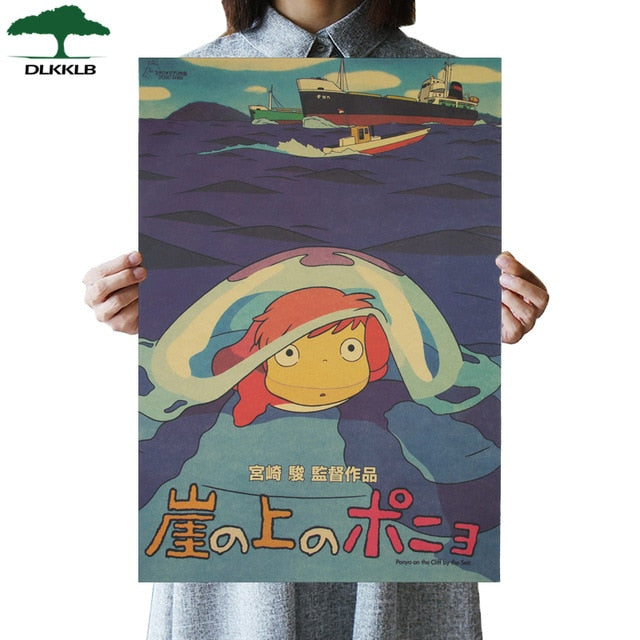 Dlkklb Hayao Miyazaki Anime Movie Poster Set Kraft Paper Cafe Bar Retro Poster Decorative Painting Art Wall Stickers Home Decor