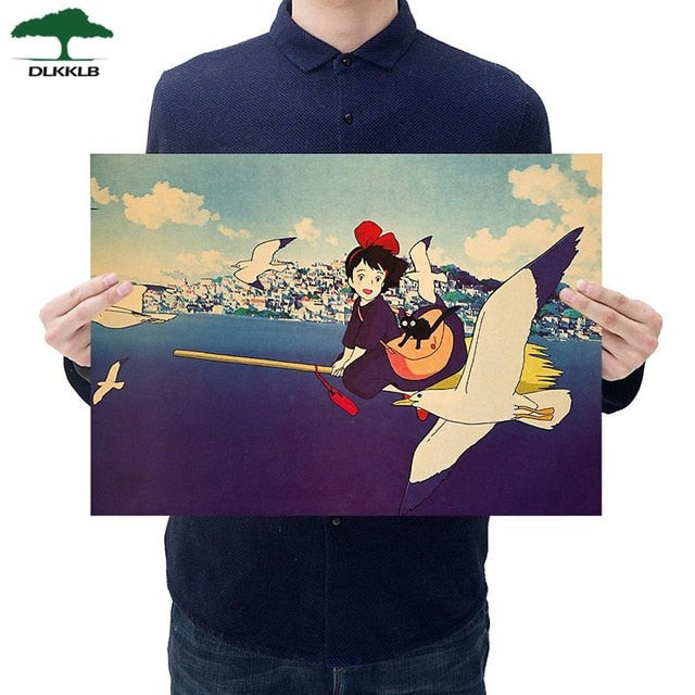 Dlkklb Hayao Miyazaki Anime Movie Poster Set Kraft Paper Cafe Bar Retro Poster Decorative Painting Art Wall Stickers Home Decor