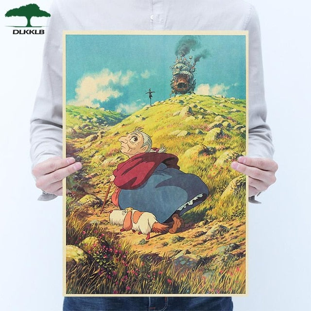 Dlkklb Hayao Miyazaki Anime Movie Poster Set Kraft Paper Cafe Bar Retro Poster Decorative Painting Art Wall Stickers Home Decor