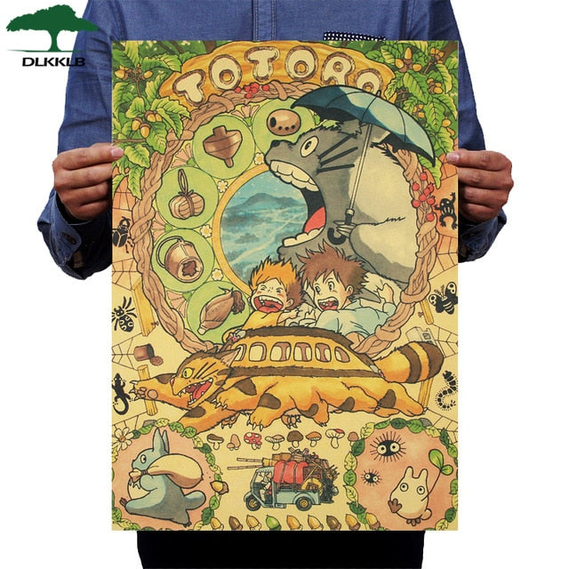 Dlkklb Hayao Miyazaki Anime Movie Poster Set Kraft Paper Cafe Bar Retro Poster Decorative Painting Art Wall Stickers Home Decor