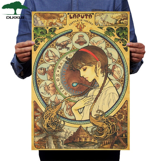 Dlkklb Hayao Miyazaki Anime Movie Poster Set Kraft Paper Cafe Bar Retro Poster Decorative Painting Art Wall Stickers Home Decor
