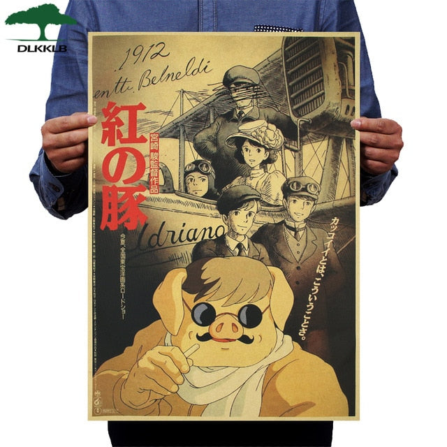 Dlkklb Hayao Miyazaki Anime Movie Poster Set Kraft Paper Cafe Bar Retro Poster Decorative Painting Art Wall Stickers Home Decor