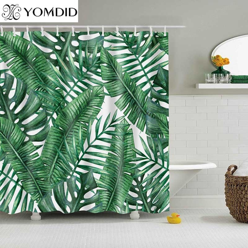 Green Tropical Plants Shower Curtain Bathroom Waterproof Polyester Shower Curtain Leaves Printing Curtains for bathroom shower