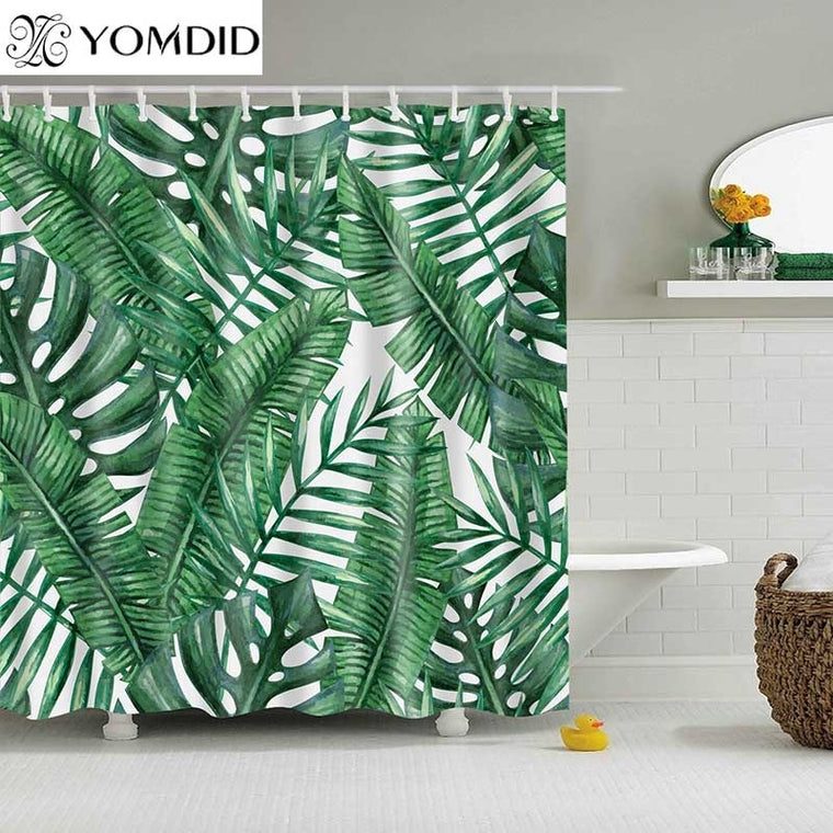 Green Tropical Plants Shower Curtain Bathroom Waterproof Polyester Shower Curtain Leaves Printing Curtains for bathroom shower