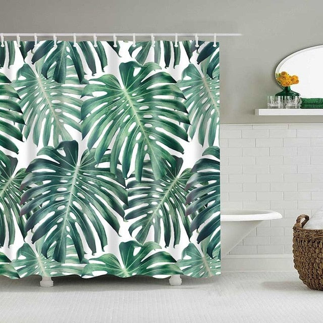 Green Tropical Plants Shower Curtain Bathroom Waterproof Polyester Shower Curtain Leaves Printing Curtains for bathroom shower