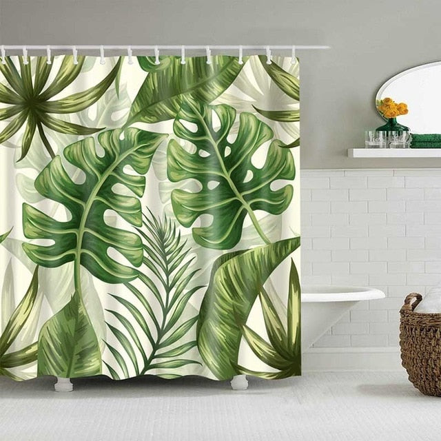 Green Tropical Plants Shower Curtain Bathroom Waterproof Polyester Shower Curtain Leaves Printing Curtains for bathroom shower