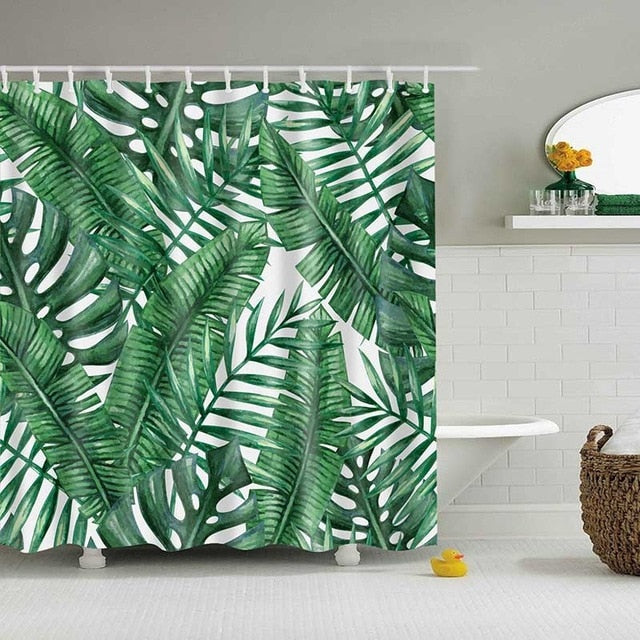 Green Tropical Plants Shower Curtain Bathroom Waterproof Polyester Shower Curtain Leaves Printing Curtains for bathroom shower