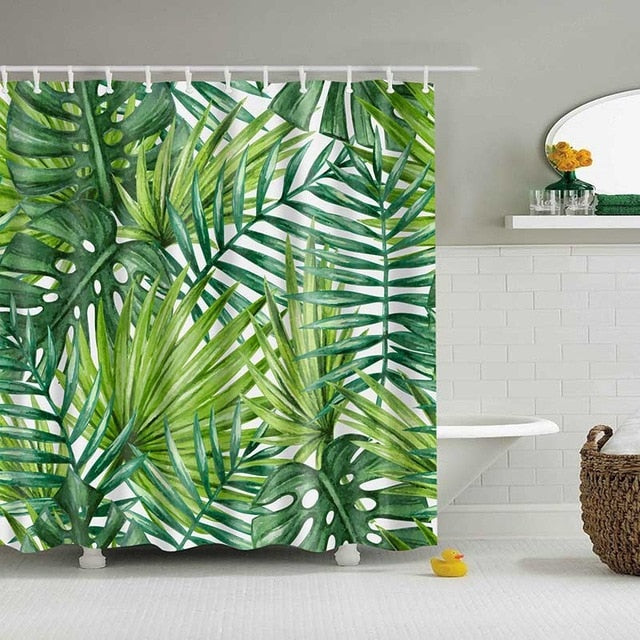 Green Tropical Plants Shower Curtain Bathroom Waterproof Polyester Shower Curtain Leaves Printing Curtains for bathroom shower