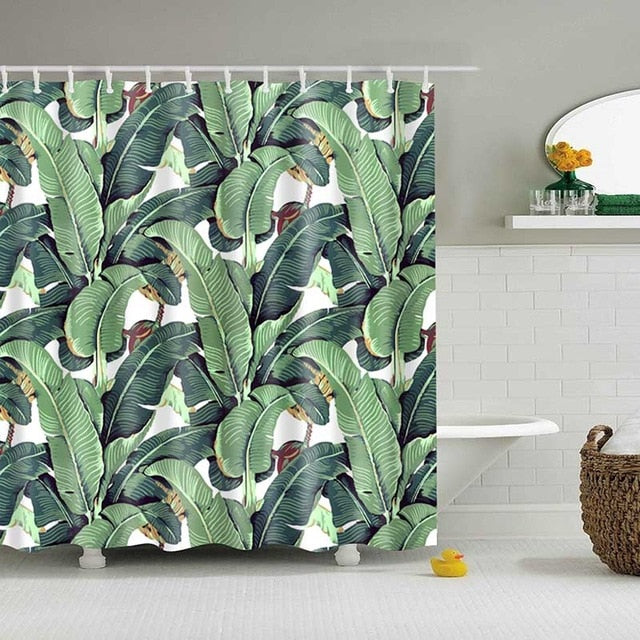 Green Tropical Plants Shower Curtain Bathroom Waterproof Polyester Shower Curtain Leaves Printing Curtains for bathroom shower