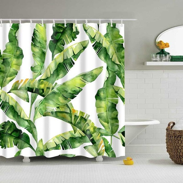 Green Tropical Plants Shower Curtain Bathroom Waterproof Polyester Shower Curtain Leaves Printing Curtains for bathroom shower