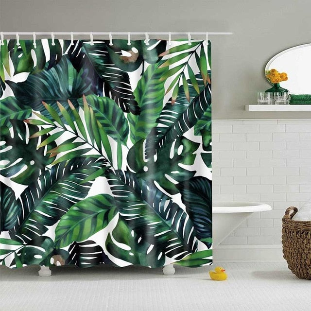 Green Tropical Plants Shower Curtain Bathroom Waterproof Polyester Shower Curtain Leaves Printing Curtains for bathroom shower