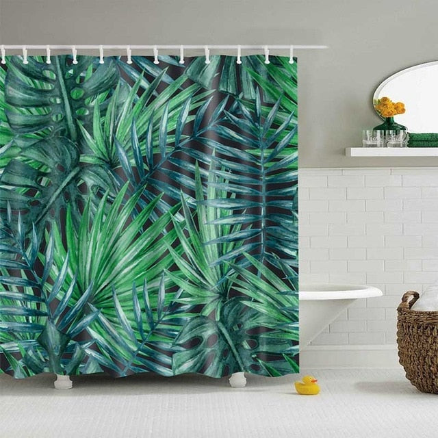Green Tropical Plants Shower Curtain Bathroom Waterproof Polyester Shower Curtain Leaves Printing Curtains for bathroom shower
