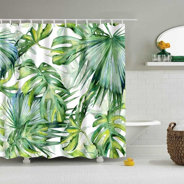 Green Tropical Plants Shower Curtain Bathroom Waterproof Polyester Shower Curtain Leaves Printing Curtains for bathroom shower