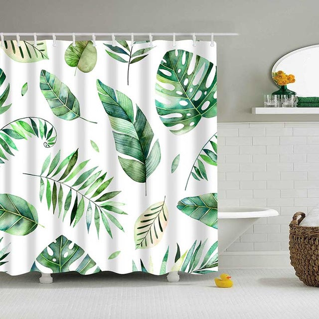 Green Tropical Plants Shower Curtain Bathroom Waterproof Polyester Shower Curtain Leaves Printing Curtains for bathroom shower