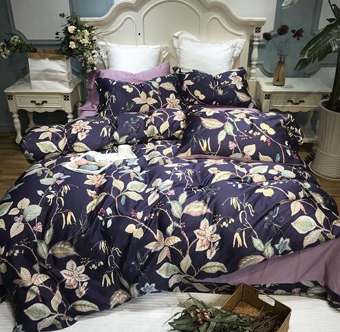 Silky Egyptian cotton Yellow Chinoiserie style Birds Flowers Duvet Cover Bed sheet Fitted sheet set King Size Queen Bedding Set