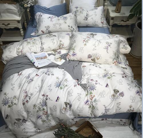 Silky Egyptian cotton Yellow Chinoiserie style Birds Flowers Duvet Cover Bed sheet Fitted sheet set King Size Queen Bedding Set