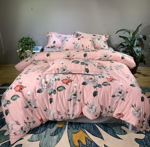 Silky Egyptian cotton Yellow Chinoiserie style Birds Flowers Duvet Cover Bed sheet Fitted sheet set King Size Queen Bedding Set