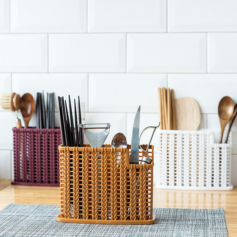 Plastic drain chopsticks rack multi-function kitchen cutlery storage rack free punch chopsticks cage spoon rack ZP7271147