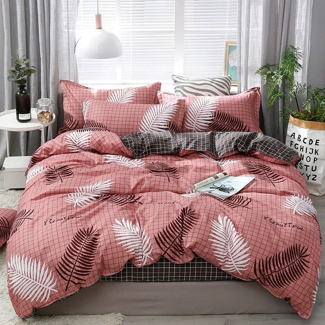 Solstice Cartoon Pink Flamingo Bedding Sets 3/4pcs Geometric Pattern Bed Linings Duvet Cover Bed Sheet Pillowcases Cover Set