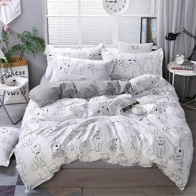 Solstice Cartoon Pink Flamingo Bedding Sets 3/4pcs Geometric Pattern Bed Linings Duvet Cover Bed Sheet Pillowcases Cover Set