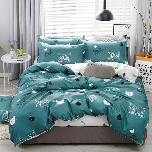 Solstice Cartoon Pink Flamingo Bedding Sets 3/4pcs Geometric Pattern Bed Linings Duvet Cover Bed Sheet Pillowcases Cover Set