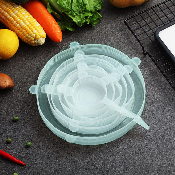 WORTHBUY 6 Pcs/ Set Universal Food Silicone Cover Reusable Silicone Stretch Lids Caps For Cookware Pot Cover Kitchen Accessories