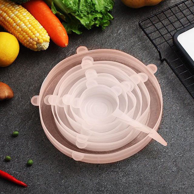 WORTHBUY 6 Pcs/ Set Universal Food Silicone Cover Reusable Silicone Stretch Lids Caps For Cookware Pot Cover Kitchen Accessories