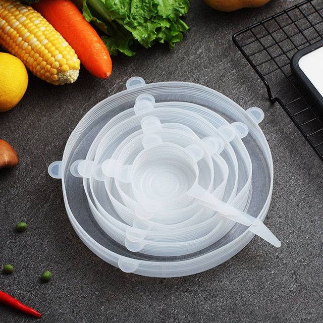 WORTHBUY 6 Pcs/ Set Universal Food Silicone Cover Reusable Silicone Stretch Lids Caps For Cookware Pot Cover Kitchen Accessories