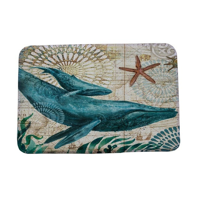 Miracille Marine Style Door Mat Floor Carpet for Living Room Sea Turtle Pattern Coral Fleece Rug Anti-Slip Doormat Home Decor