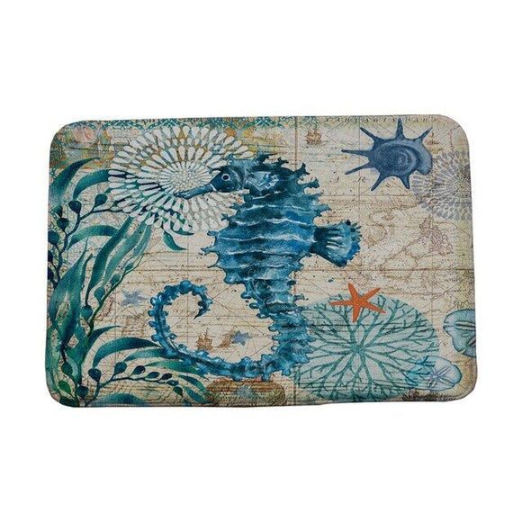 Miracille Marine Style Door Mat Floor Carpet for Living Room Sea Turtle Pattern Coral Fleece Rug Anti-Slip Doormat Home Decor