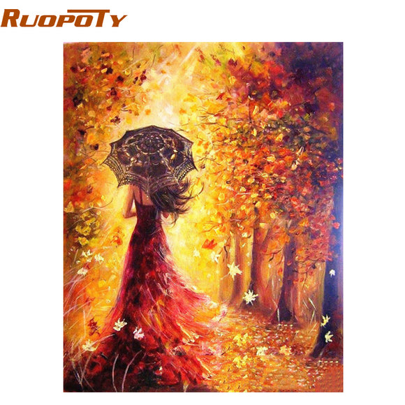 RUOPOTY Frame Umbrella Women Landscape DIY Painting By Numbers Home Wall Art Decoration Modern Picture For Home Artwork 40X50