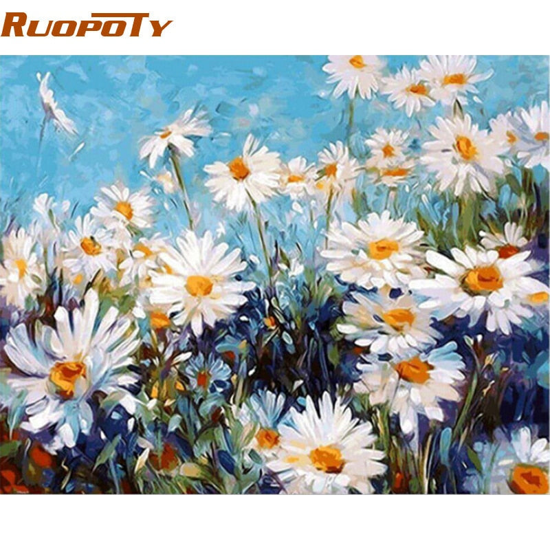 RUOPOTY diy frame White Flower DIY Painting By Numbers Modern Home Wall Art Picture Canvas Painting Unique Gift For Living Room