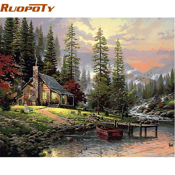 RUOPOTY Frame Field House Landscape DIY Painting By Number Handpainted Oil Painting Wall Art Picture For Home Decoration 40x50cm