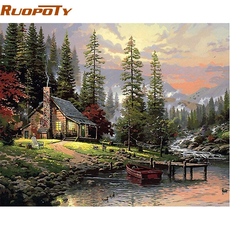 RUOPOTY Frame Field House Landscape DIY Painting By Number Handpainted Oil Painting Wall Art Picture For Home Decoration 40x50cm