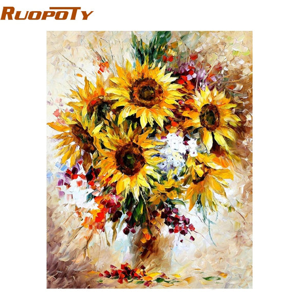 RUOPOTY Frame Yellow Sunflower Diy Digital Painting By Number Acrylic Picture Modern Wall Art Hand Painted Oil Painting For Home