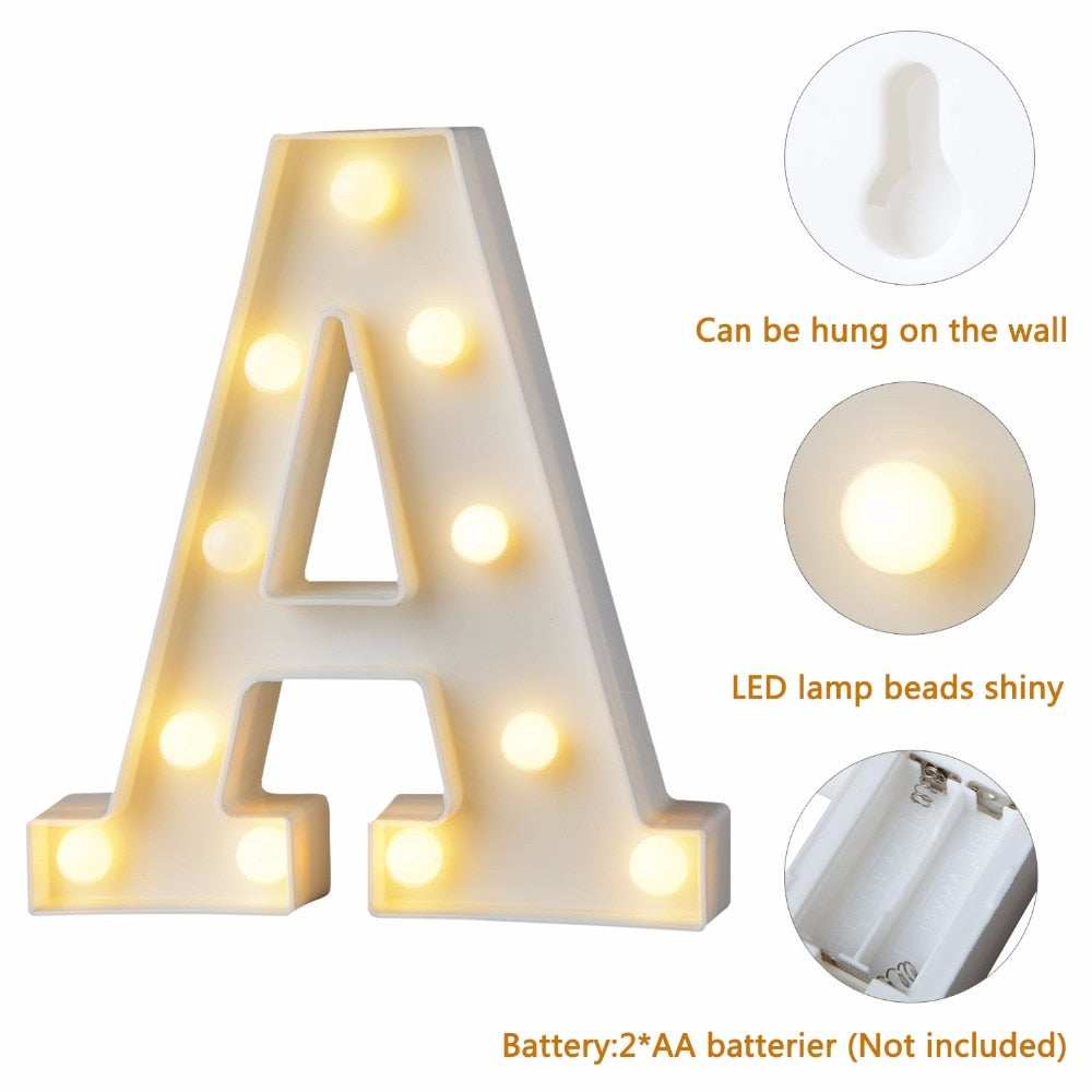 White Plastic Letter LED Night Light Marquee Sign Alphabet Lights Lamp Home Club Outdoor Indoor Party Wedding Home Decoration